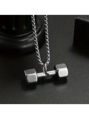 Dumbbell Hexagonal Pendant and Necklace Stainless Steel (#845)